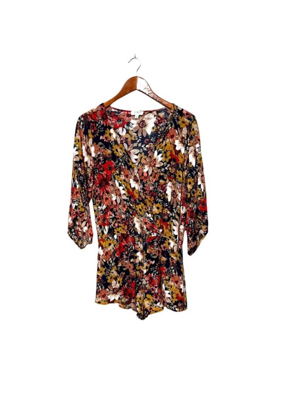 Floral Print Umgee Womens Romper 3/4 Sleeves Navy/Multi‎ - Size L Coquette Sexy